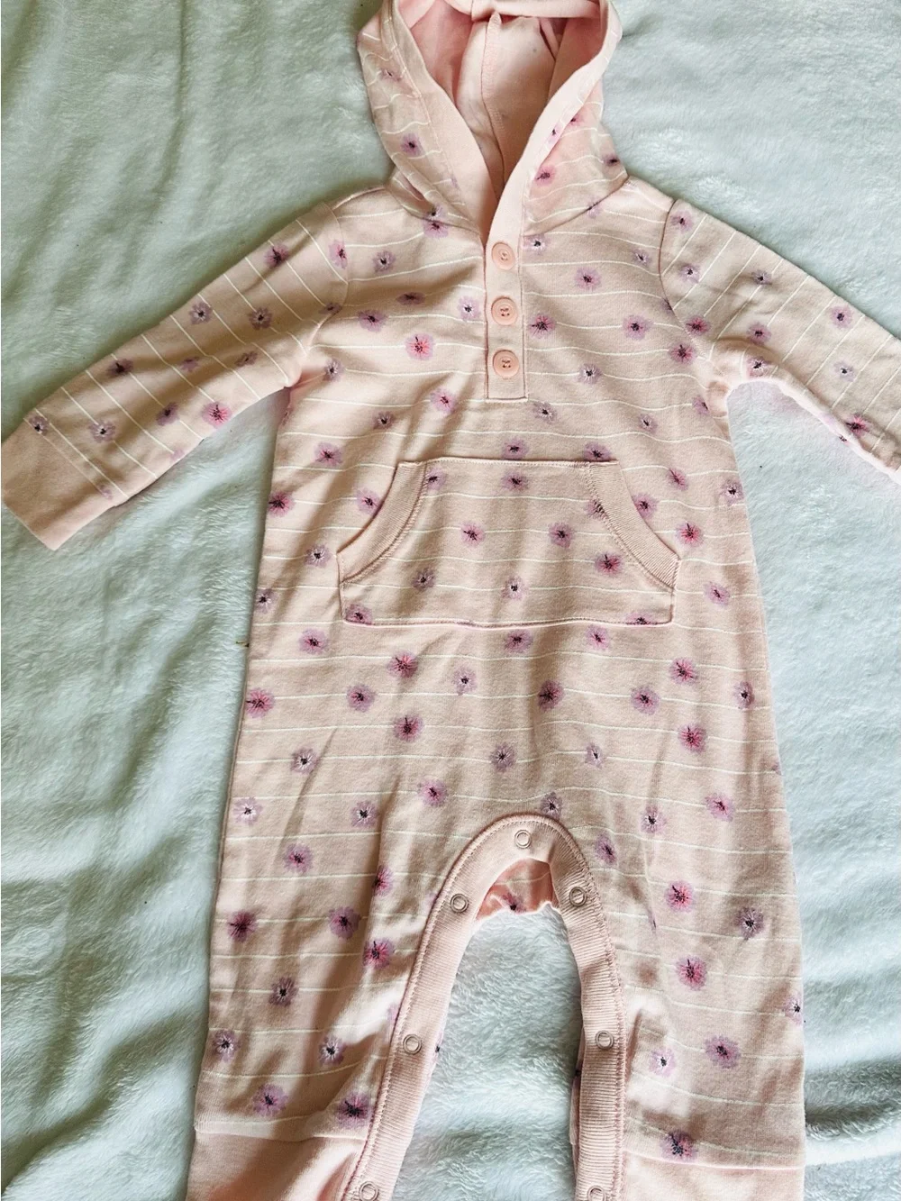 Old Navy Light Pink Floral Stripe Hoodie